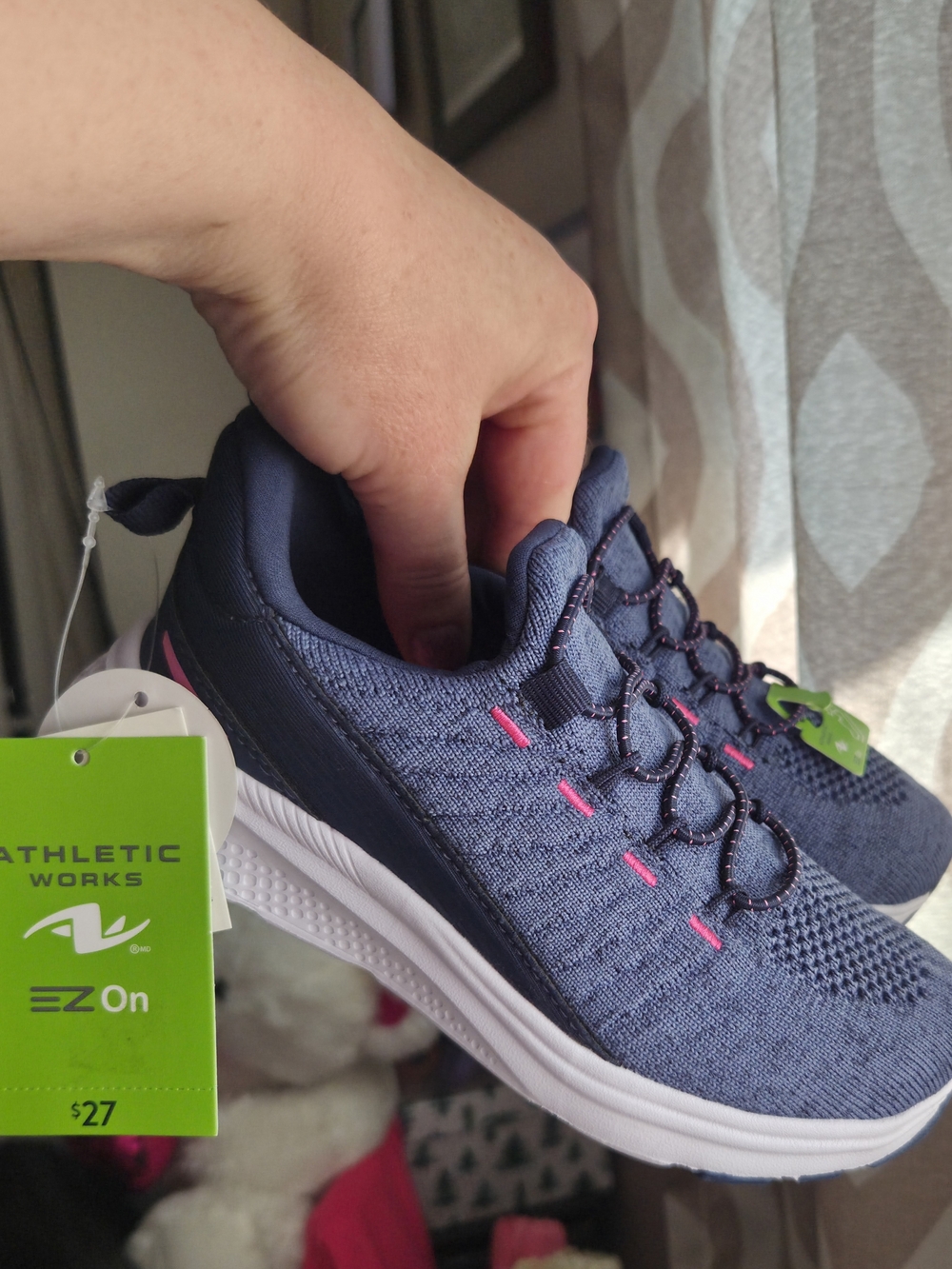 Athletic Works Women's Navy Knit Slip-On Walking Sneakers with Pink Highlights